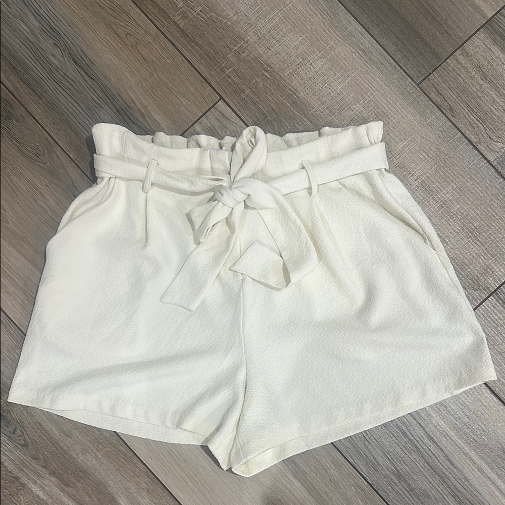Women's White Tie-Waist Shorts